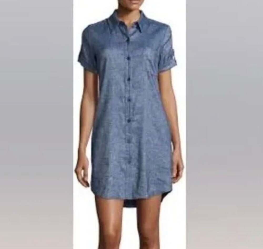 Theory Blue Chambray Shirt Mini Dress